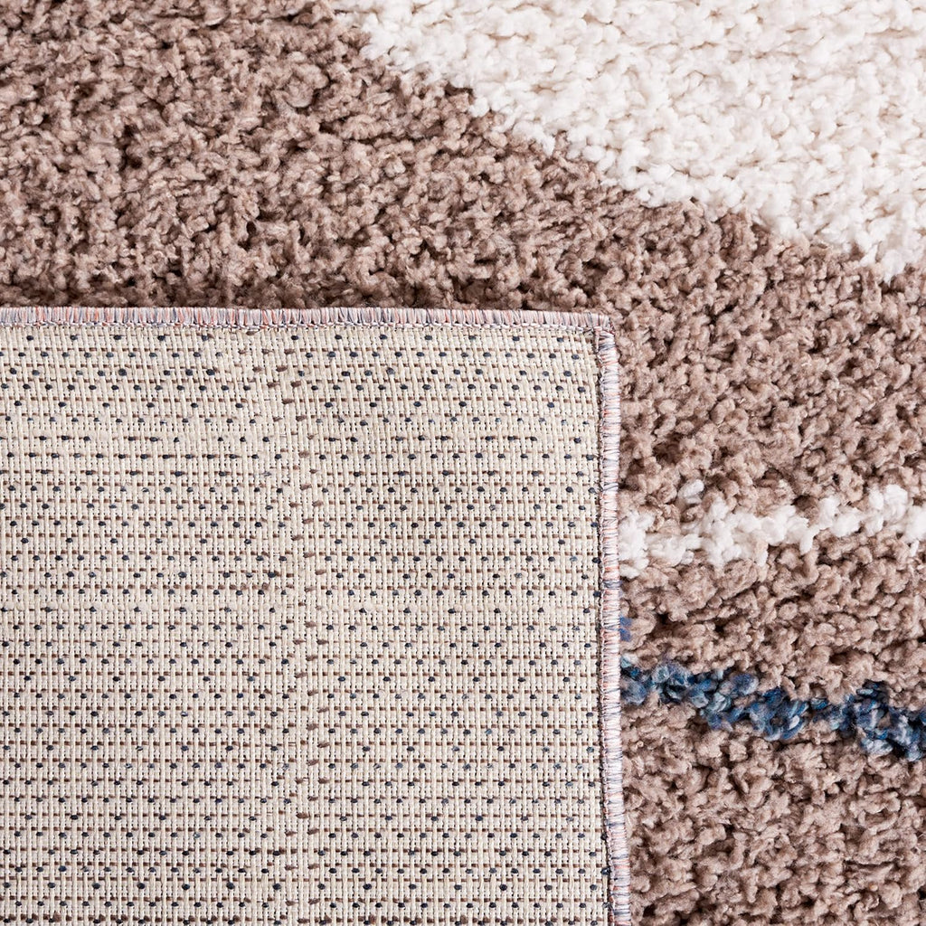 Calico Shag Collection Area Rug - 6'7" Square, Taupe & Blue, Modern Design, Non-Shedding & Easy Care, 1.6-inch Thick