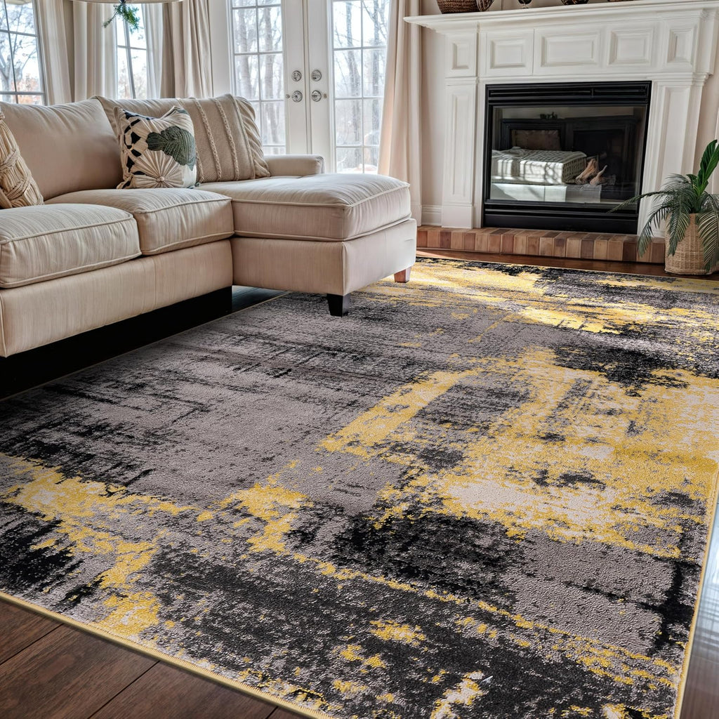 Rugshop Modern Abstract Design Non Shedding Soft Ideal for Living Room,Bedroom,Kitchen Area Rug 5' x 7' Yellow