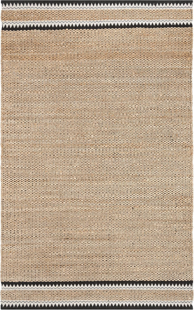 Natural Fiber Collection Area Rug - 5' x 8', Natural & Black, Handmade Farmhouse Boho Coastal Rustic Jute, Ideal for