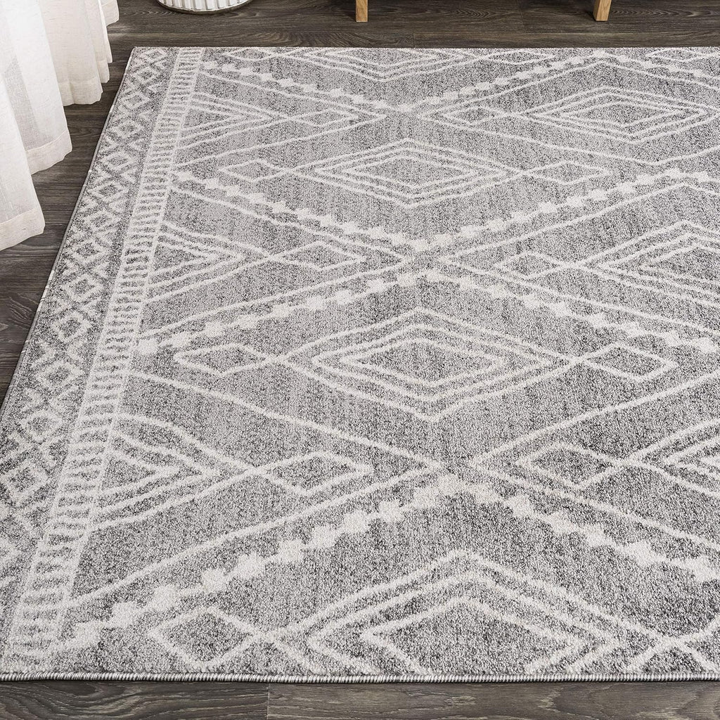 Rih Moroccan Style Diamond Gray/Ivory Indoor Area Rug, Bohemian, Casual, Easy-Cleaning, Pet Friendly