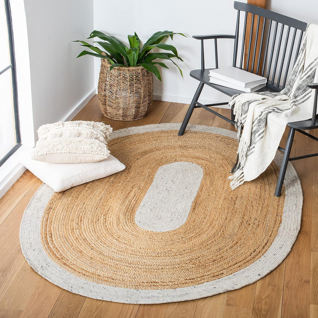 Braided Oval Rug, Wool Light Grey & Brown BRD910F