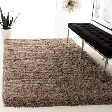 Polar Shag Collection Area Rug - 3' Square, Mushroom, Solid Glam Design, Non-Shedding & Easy Care, 3-inch Thick Ideal