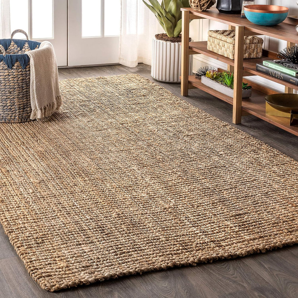 Pata Hand Woven Chunky Jute Natural Area Rug, 12x15, Bohemian, Rustic, Cottage, Easy-Cleaning