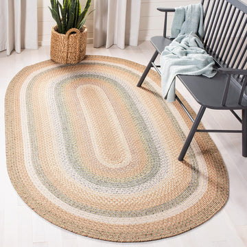 Braided Indoor/Outdoor Oval Rug 8x10, Large Tan & Multi BRD314A