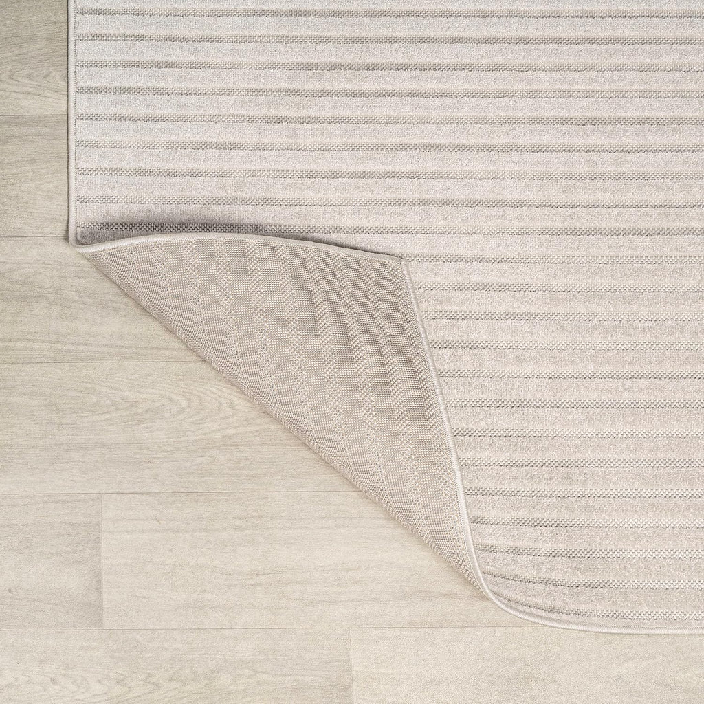 Aarhus High-Low Striped Ivory/Cream Indoor/Outdoor Area Rug 8x10, Minimalist Geometric, Classic, Farmhouse, Cottage