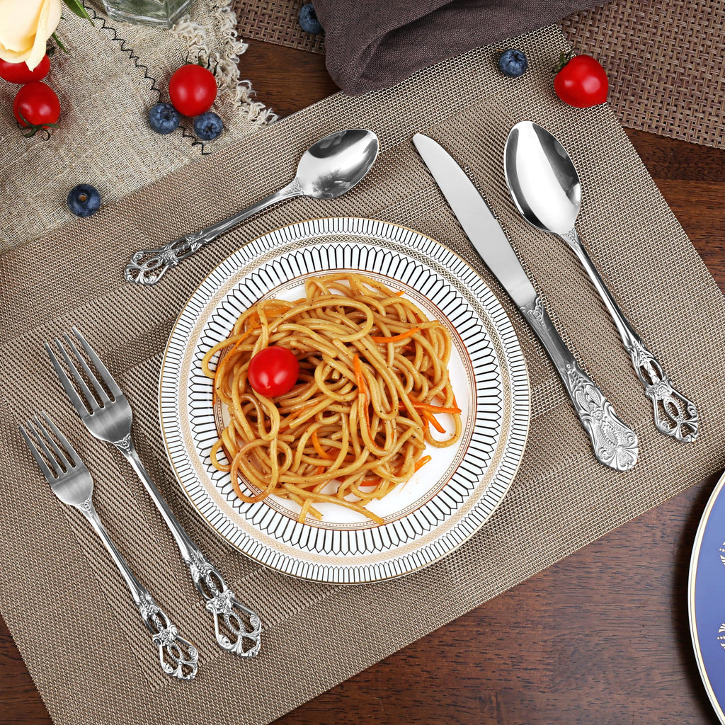 Silverware Set, 30 Pieces Retro Royal Silverware Set for 6, Baroque-Style Stainless Steel Flatware Set Including Fork