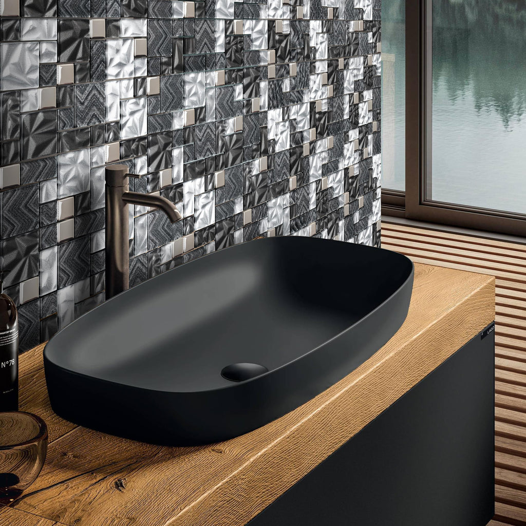 Black & White Glass Tiles Kitchen Bathroom Wall Backsplash Mosaic Versailles Pattern [Set of 5]
