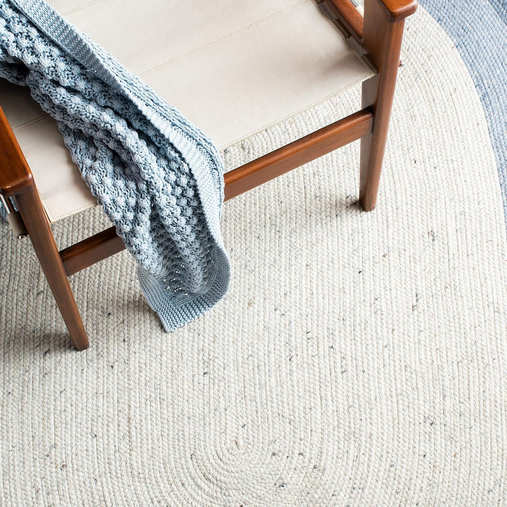 Braided Wool Oval Rug, Farmhouse Ivory & Blue BRD903M