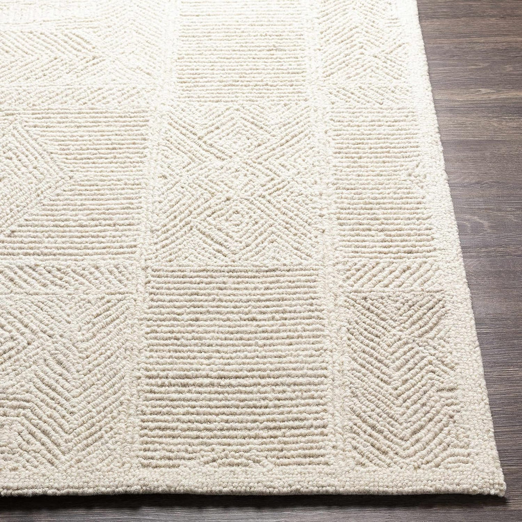 Cork Wool Area Rug - Geometric Border Diamond Abstract Trellis - Bohemian Transitional Modern Contemporary Minimalist