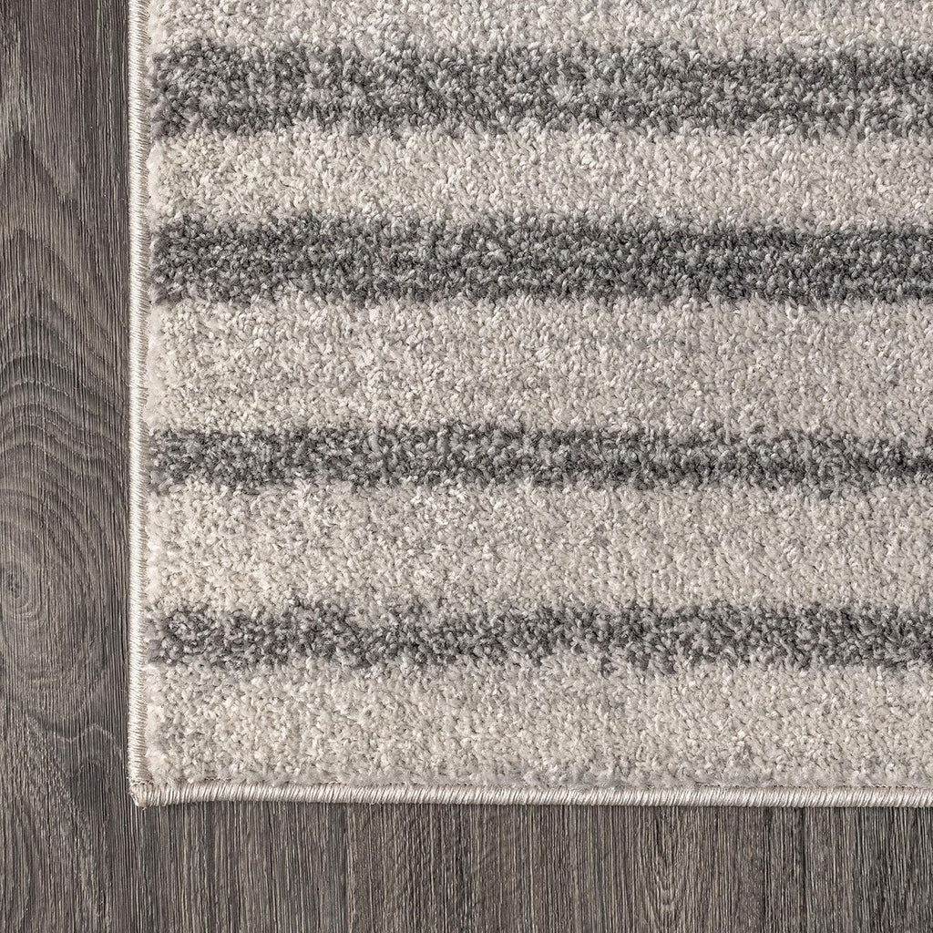 Lyla Offset Stripe Gray/Cream Indoor Area Rug, Contemporary, Modern, Easy-Cleaning, Pet Friendly, Non-Shedding