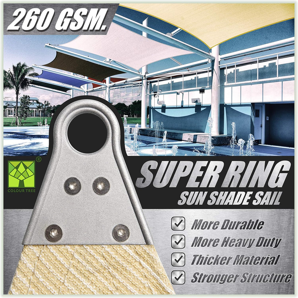 Super Ring 16' x 16' x 16' Beige Triangle Sun Shade Sail, Commercial Grade UPF50 Canopy, Reinforced Corners & Edges