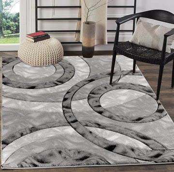 Area Rug Modern 5x7 Grey Black Circles Geometry Soft Hand Carved Contemporary Floor Carpet Fluffy Texture for Indoor