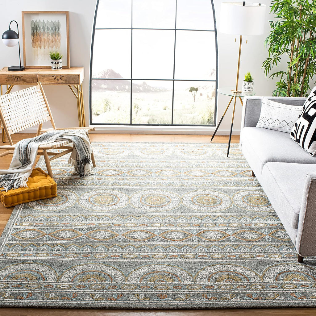 Blossom 10' x 14' Grey/Ivory Handmade Premium Wool Dining Area Rug