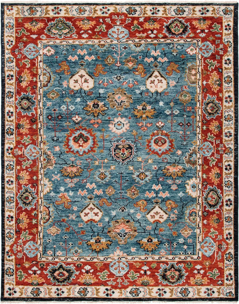 Samarkand 9' x 12' Blue / Red Hand-Knotted Traditional Oriental Premium Wool Area Rug