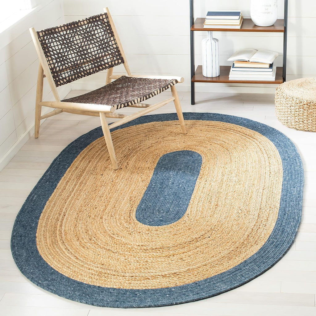 Braided Oval Rug, Wool Navy & Brown BRD910N