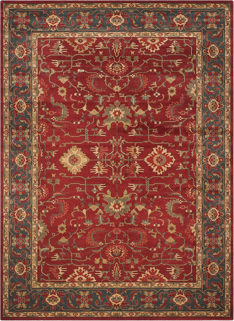 Mahal Area Rug - 9' x 12', Red & Navy, Traditional Oriental Design, Non-Shedding & Easy Care