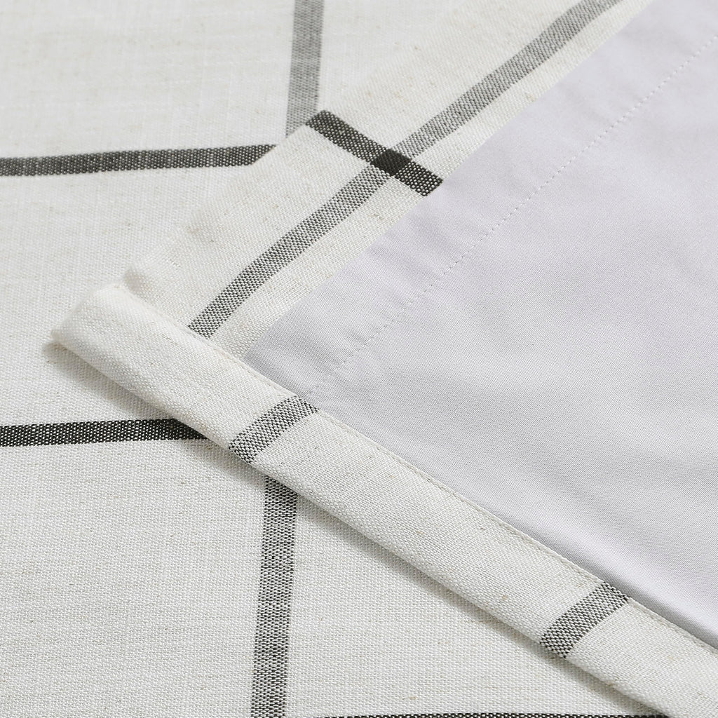 Black Plaid Linen Pinch Pleated Full Blackout Curtains 40x120x2