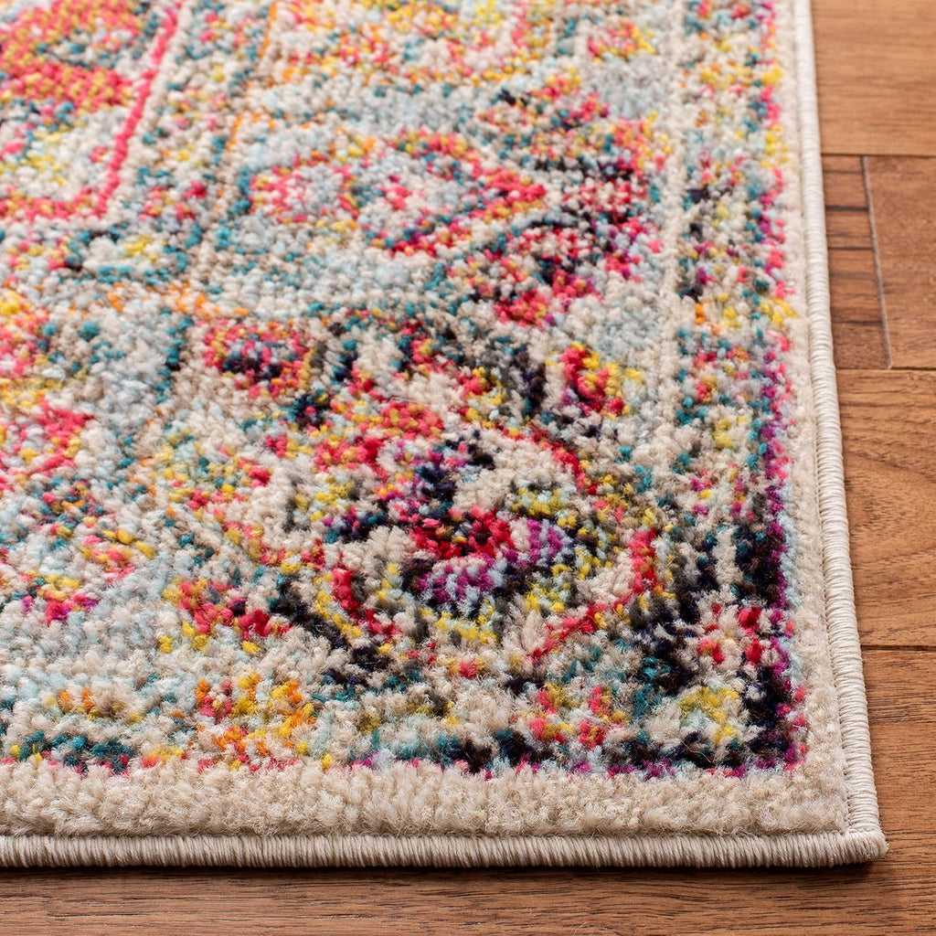Madison Collection Area Rug, Ivory & Red, Boho Chic Medallion Distressed Design, Non-Shedding & Easy