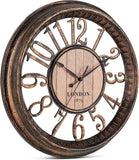 Bernhard Products Large Wall Clock 16 Inch Non Ticking Battery Operated Brown Rustic Farmhouse Vintage Design Stylish