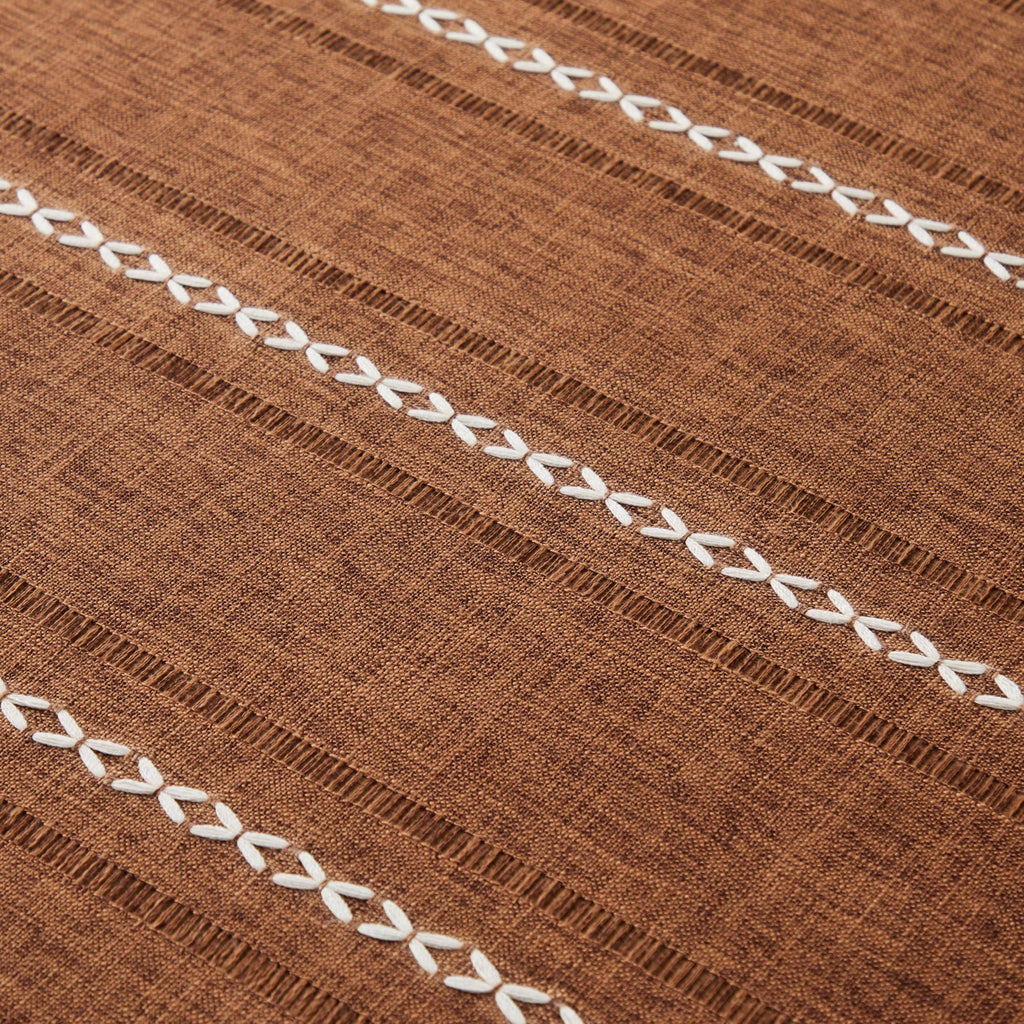 Hemstitched Striped Boho Table Cloth, 60 Inch Round Caramel