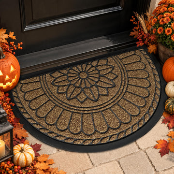Half Round Door Mat, Non-Slip Welcome Entrance Way Mat, Durable Rubber Door Mats, Low-Profile Heavy Duty Doormat