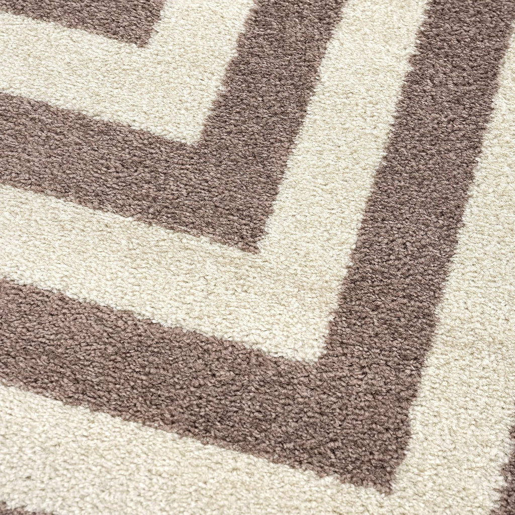 Contemporary Beige & Ivory Area Rug, Contrasting Geometric Modern Stripe Symmetrical Living Room