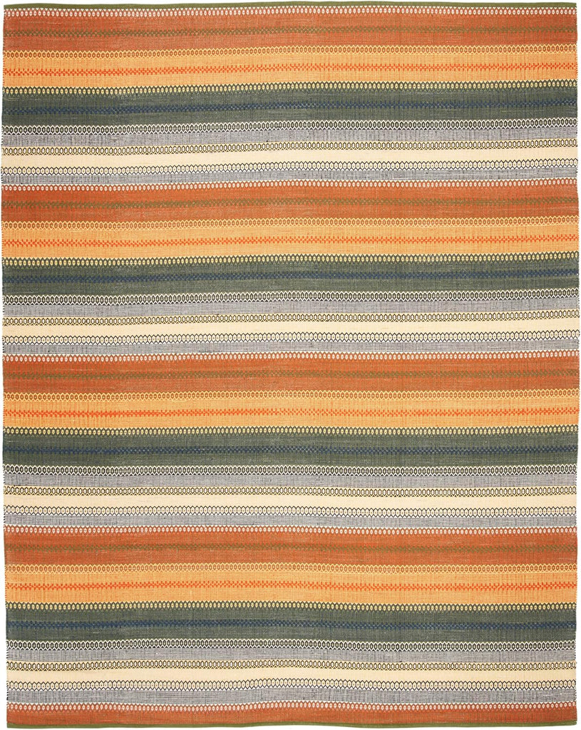 Area Rug 8x10 - Striped Kilim Collection - Large - Gold & Grey, Handmade Flat Weave Cotton, Ideal, Dining Space