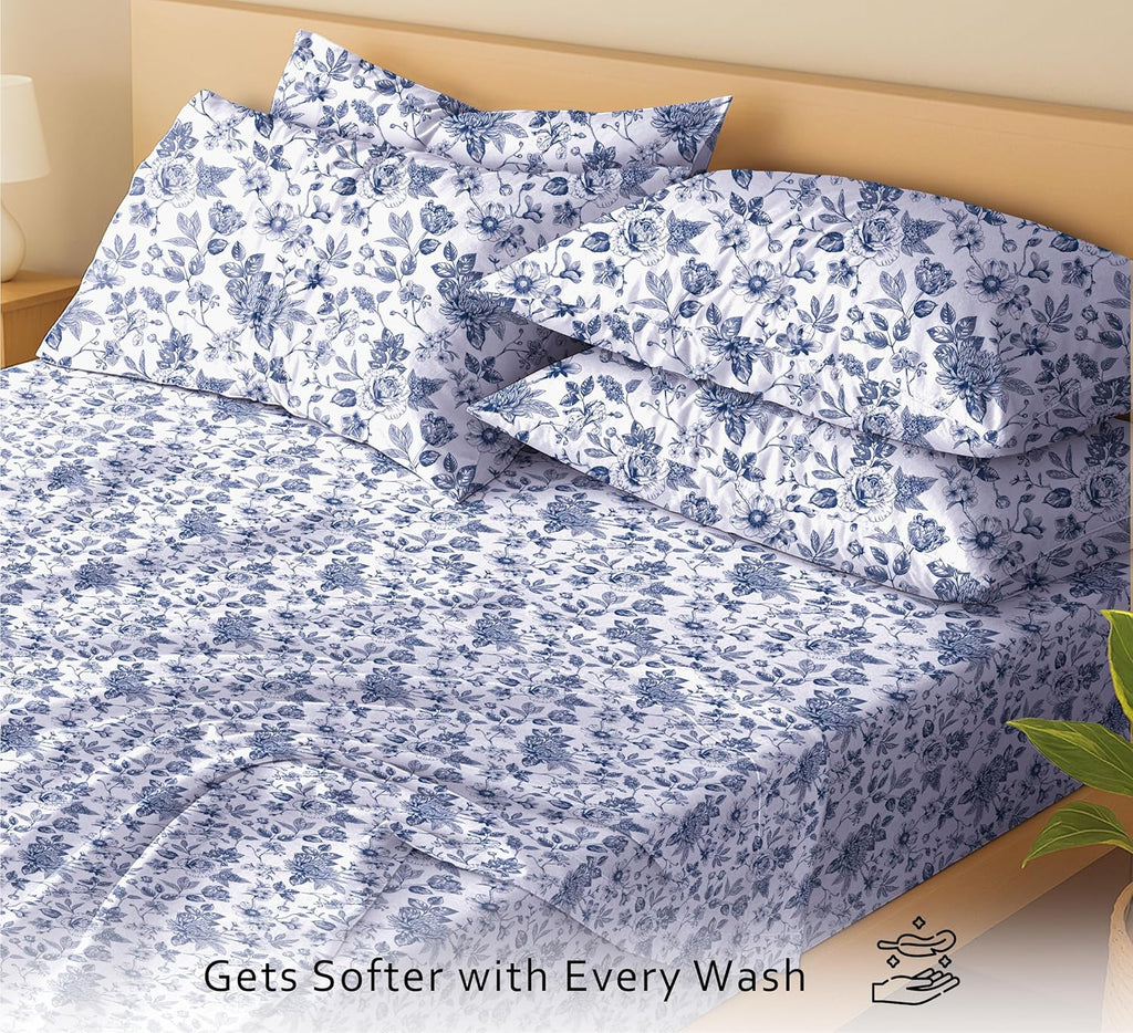 100% Cotton Percale Sheets King, Wild Flower | Cooling Bed Sheets for Hot Sleepers, Deep Pocket 16", Breathable