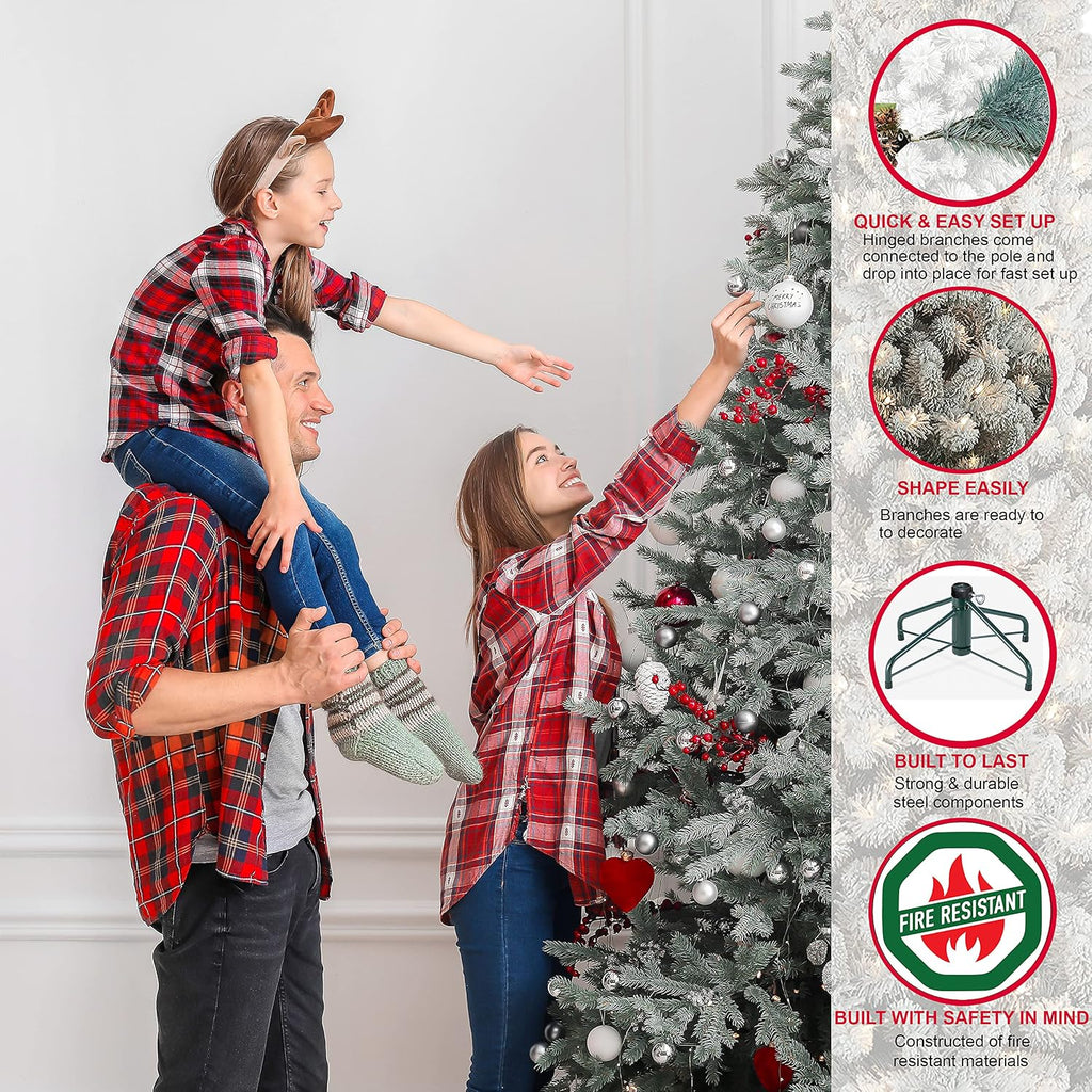 Pre-Lit 7.5' Flocked Virginia Pine Artificial Christmas Tree with 500 Lights, Green