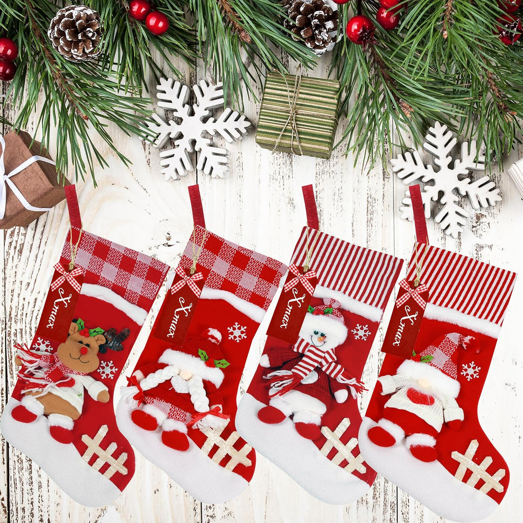 4 PCS 17.8" Christmas Stocking Classic Large Stockings Decoration