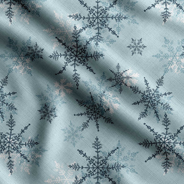 Sky Blue Velvet Fabric Snow Flakes & Star Fabric Prints by Yard 58 Inch Wide