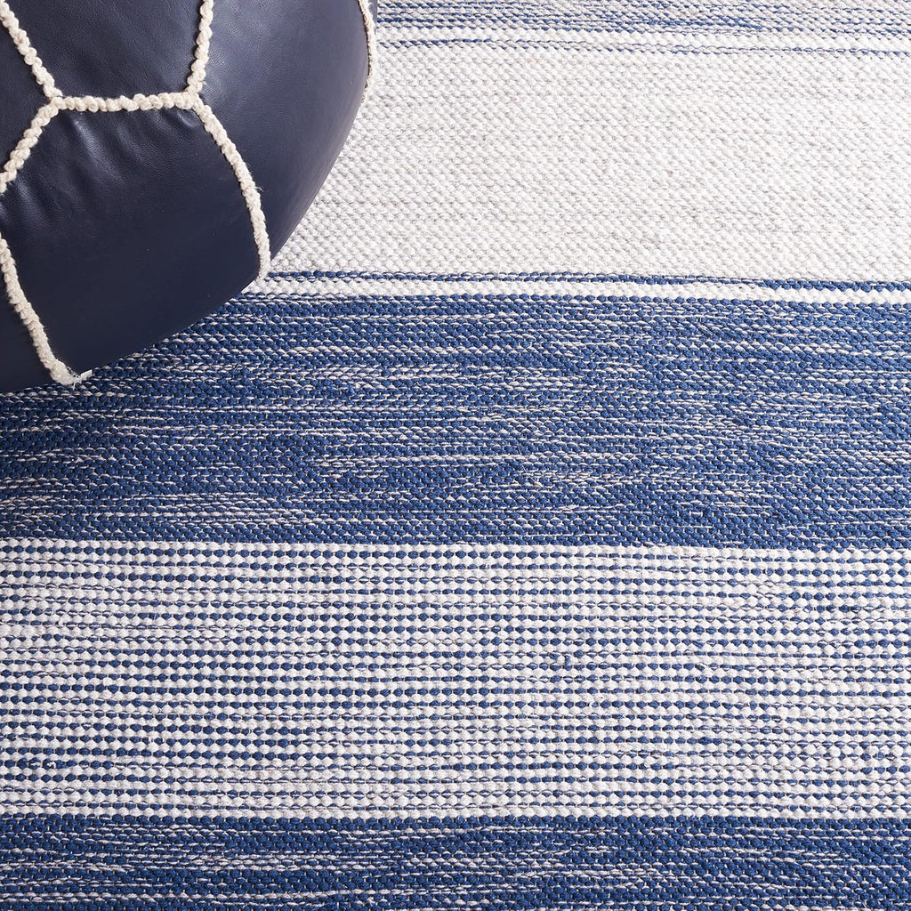 Striped Kilim Collection Area Rug, Grey & Blue, Flat Weave Cotton Design, Easy Care, Ideal for High Traffic