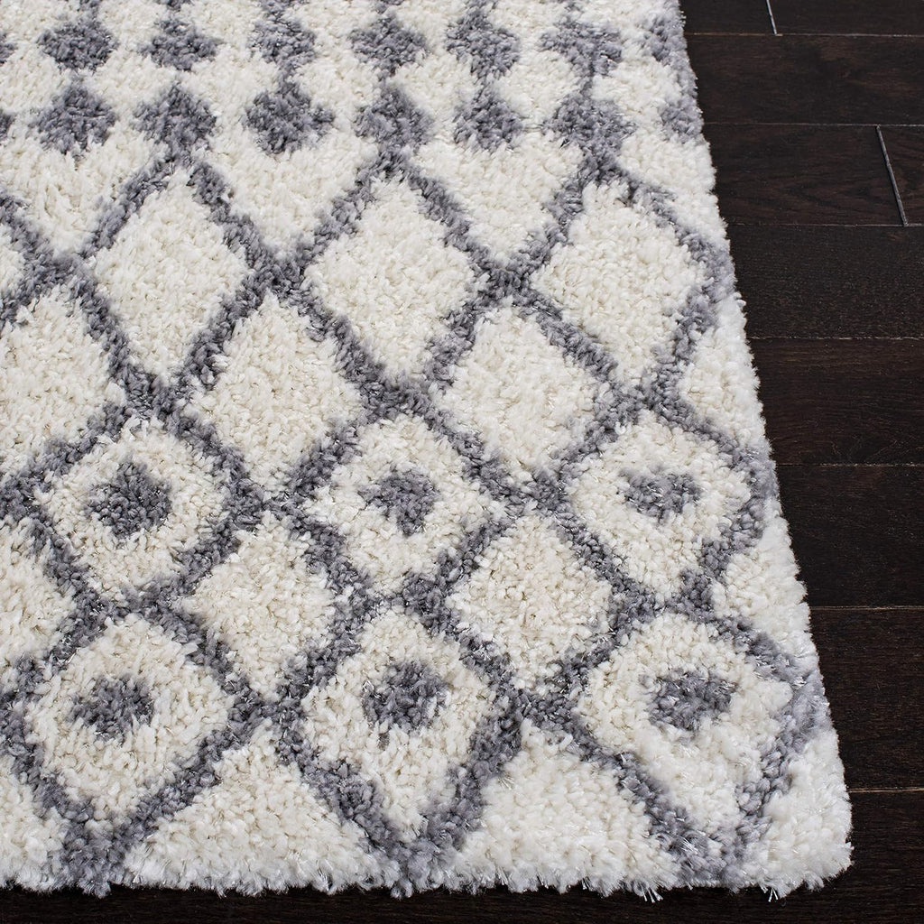 Berber Fringe Shag Collection Area Rug, Cream & Dark Grey, Moroccan Design, Non-Shedding & Easy Care