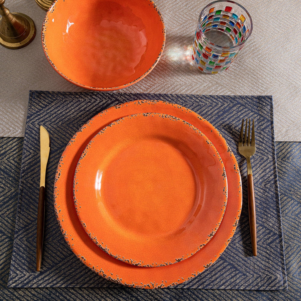 Fall Melamine Dishes Dinnerware Set, 12 Piece Service for 4, Orange