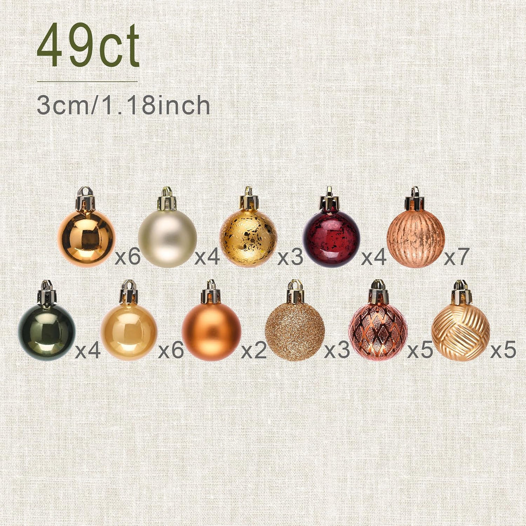 Mini Fall Ornaments Gold Shatterproof Tree Decorations - Set of 49