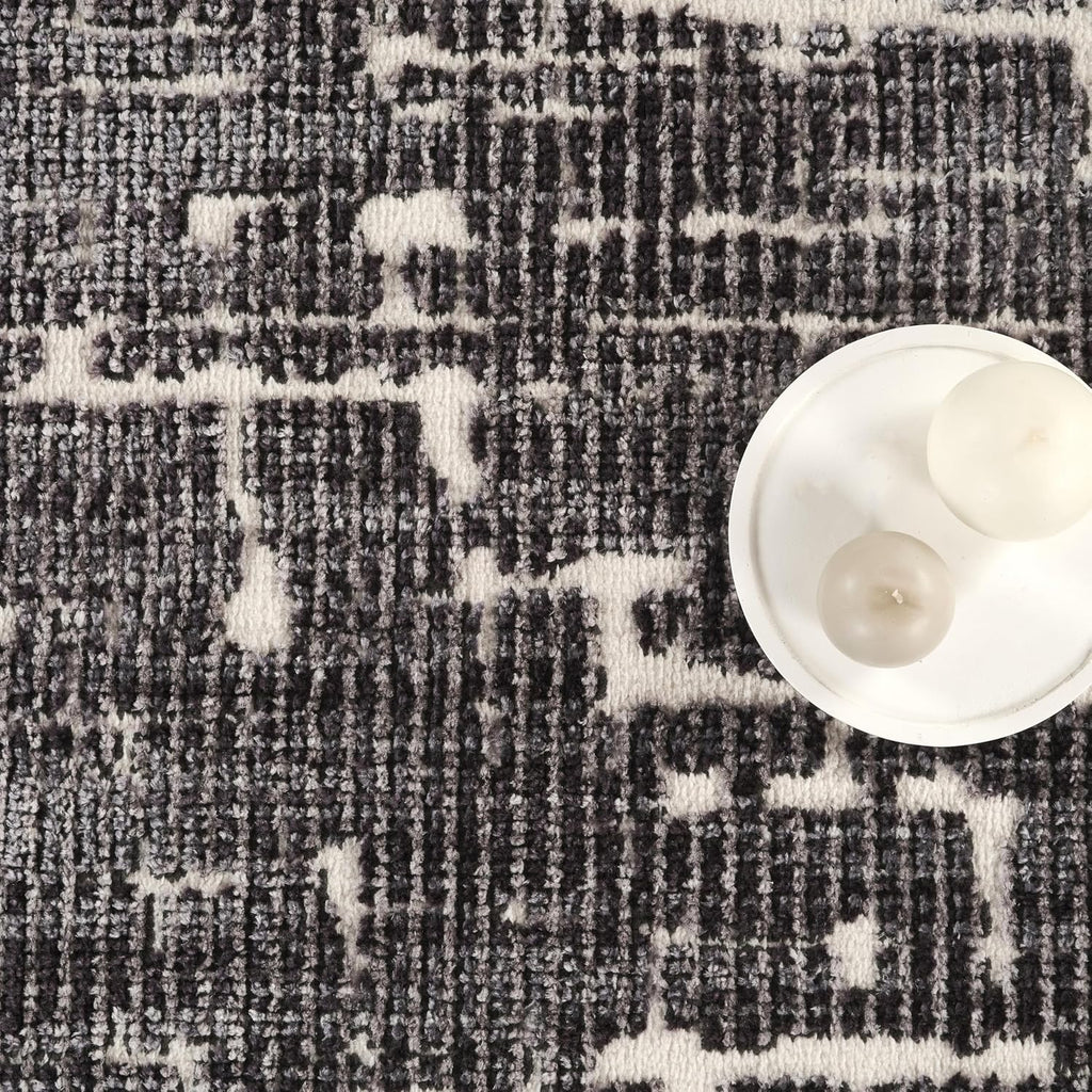 Black Area Rug - - Burke Collection - Abstract Striped Pattern - Easy to Clean - Durable, or Office, Pet &
