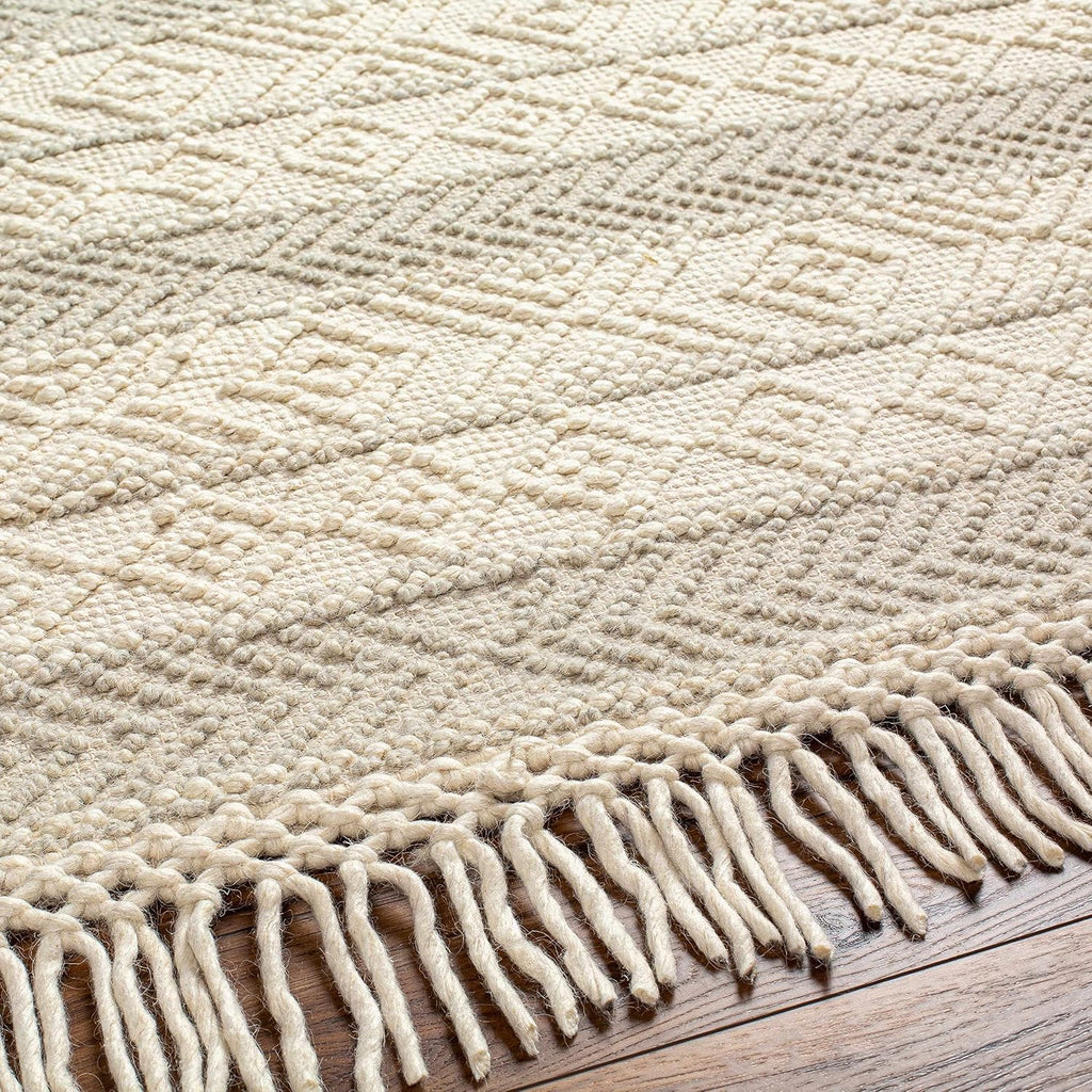 Ummi Wool Hallway, Kitchen Runner Rug - Geometric Striped Diamond Border - Traditional Transitional Scandinavian