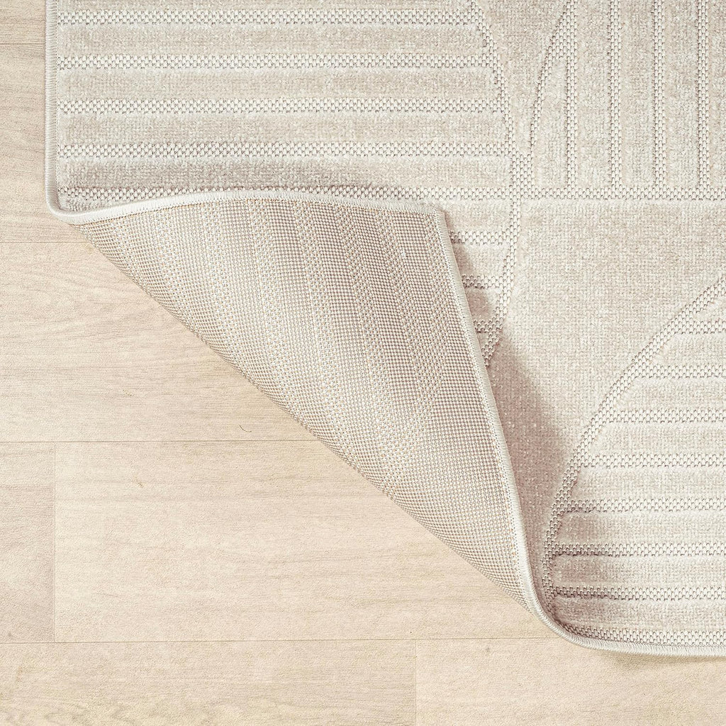 Nordby High-Low Arch Striped Ivory/Cream Indoor/Outdoor Area Rug, 8x10, Modern, Contemporary, Geometric, Bohemian