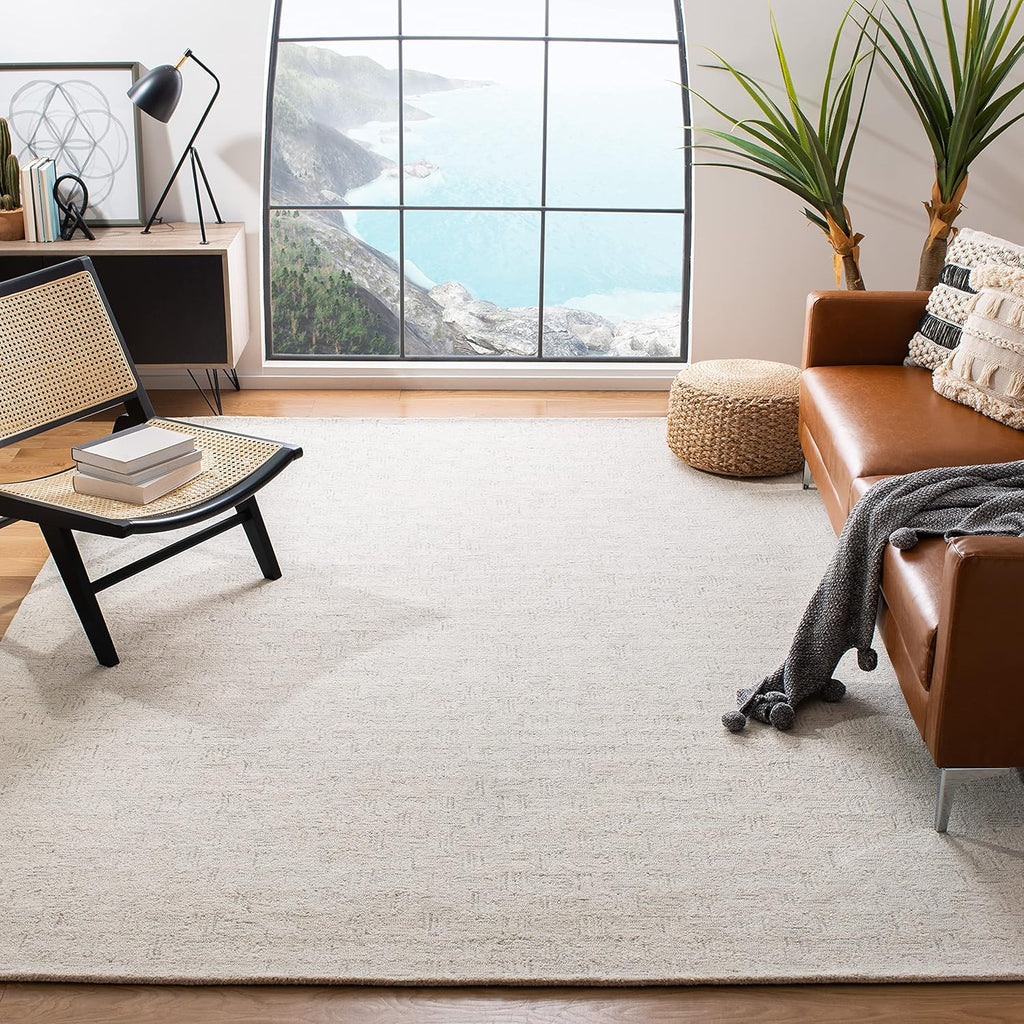 Micro-Loop Area Rug - 10' x 14', Light Grey & Ivory, Handmade Wool