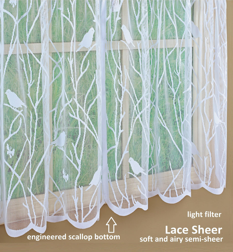 Songbird Semi-Sheer Lace Tier 36", White, 56" W x 36" L