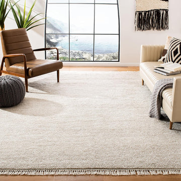Casablanca Area Rug - 10' x 14', Beige, Hand-Knotted Wool Tassel Fringe
