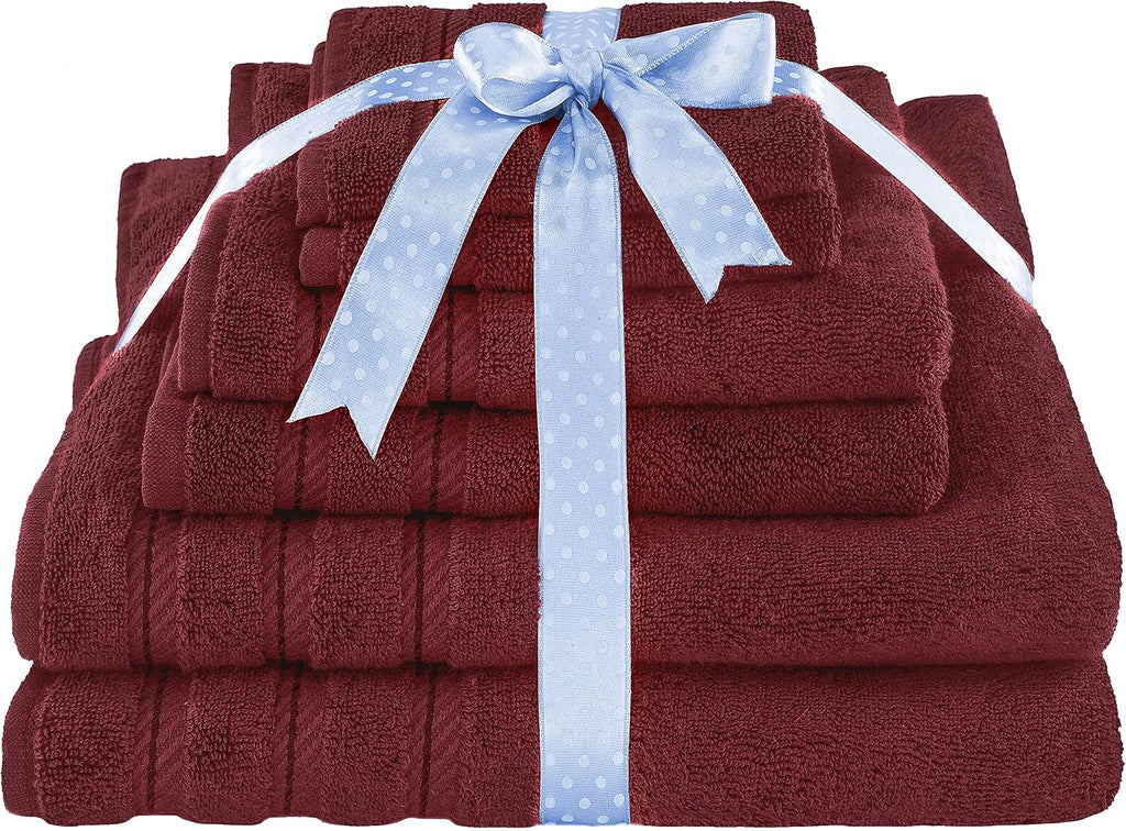 Soft Linen 100% Carde Cotton 6 Piece Towel Set, 590 GSM Heavy Weight Soft Absorbent Turkish Towels , Burgundy Red