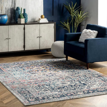 Lilah Blue Medallion Power Loomed Area Rug