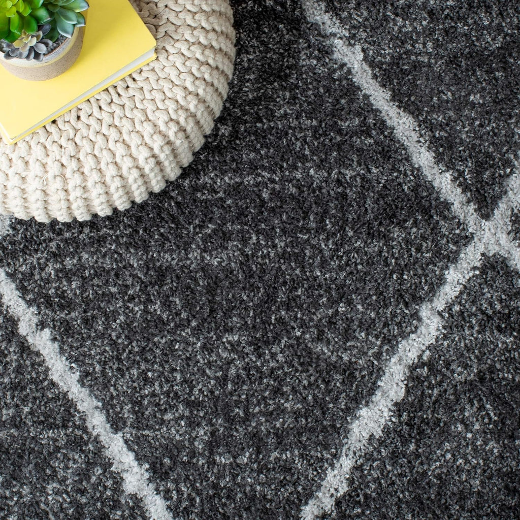 August Shag Collection Area Rug - 6'7" Square, Dark Grey & Ivory, Trellis Design, Non-Shedding & Easy Care, 1.25-inch