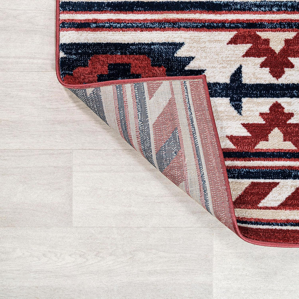 Medallion Southwestern Indoor Area Rug Red/Navy/Cream, Serape, Easy-Cleaning, High Traffic, Pet-Friendly