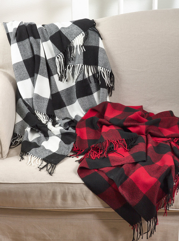 Sevan Collection Buffalo Plaid Check Tassel Throw Blanket, 60" x 80", Black