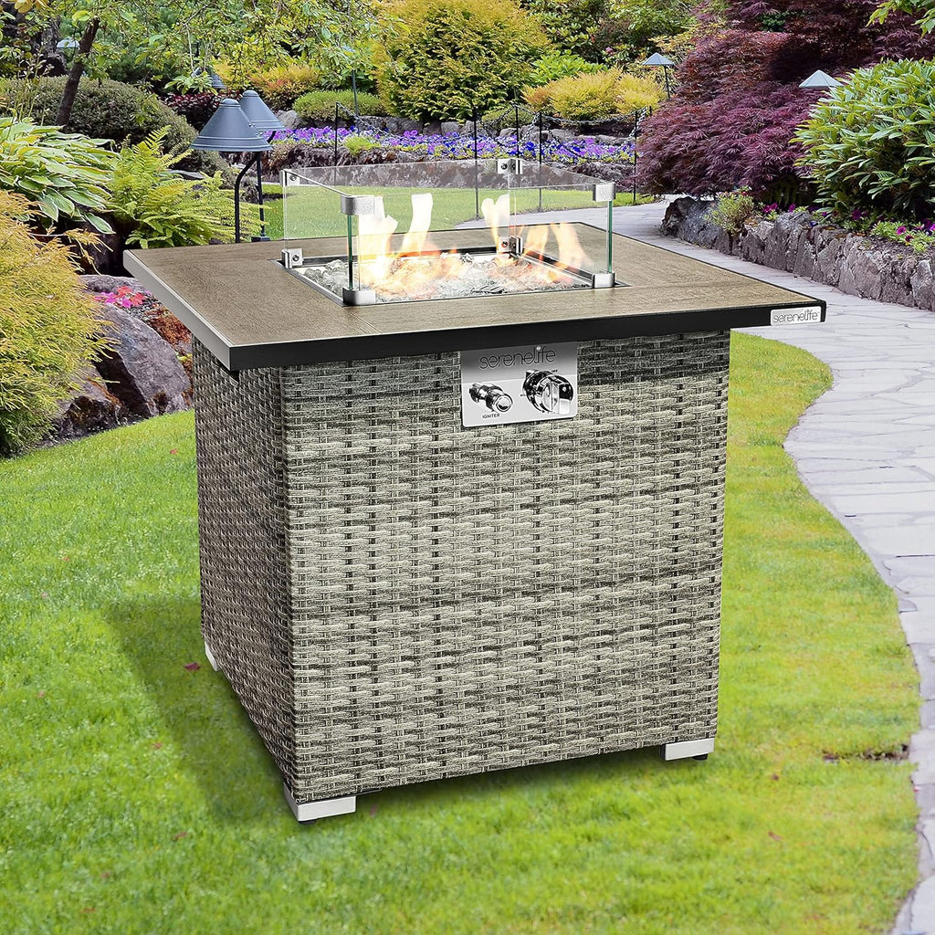 Propane Fire Pit Table, 50000 BTU CSA/ETL Certified Safe Gas Table with Sturdy Wicker Base, Stainless Steel Burner