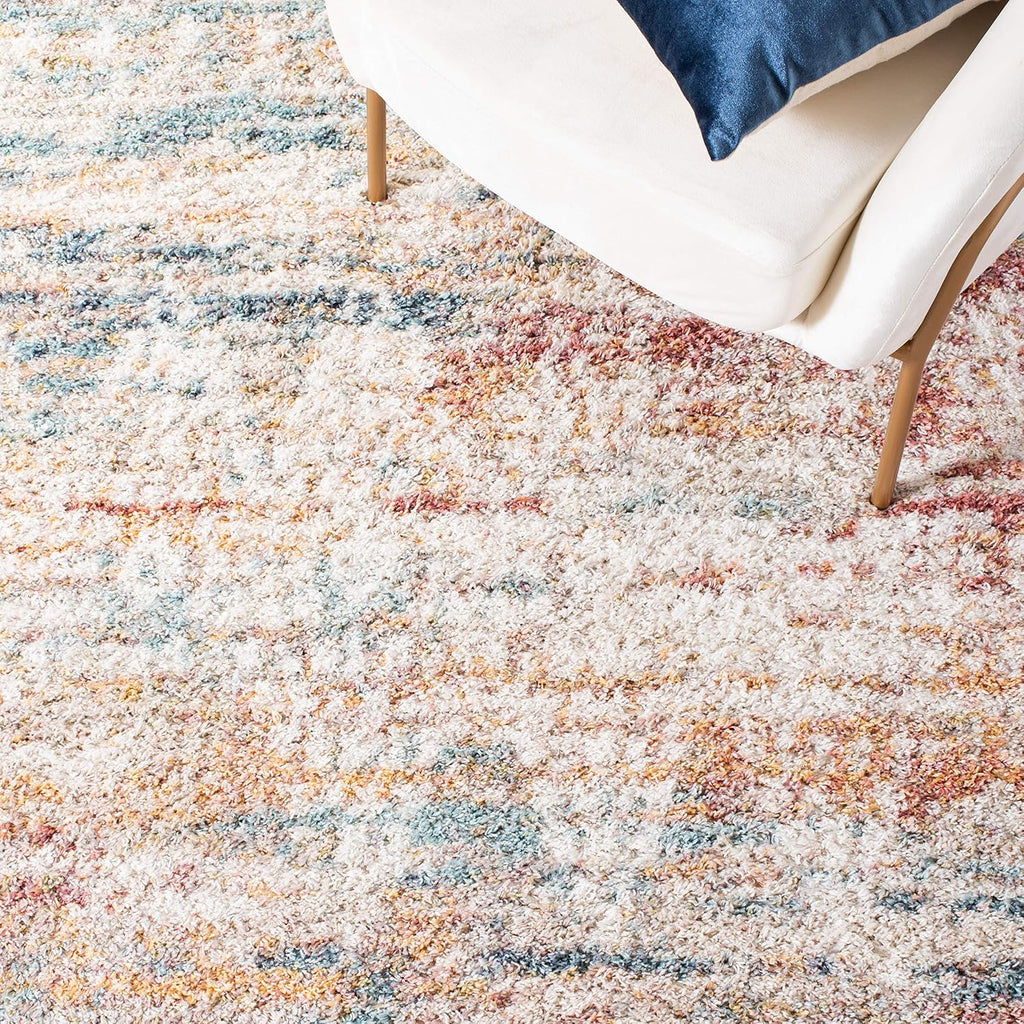Calista Shag Collection Area Rug - 6'7" Square, Ivory & Beige, Moroccan Boho Design, Non-Shedding & Easy Care, 1-inch