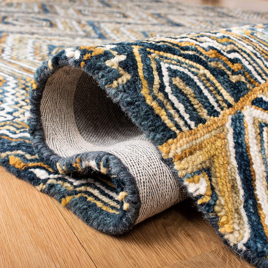 Aspen Area Rug - 10' x 14', Blue & Gold, Handmade Boho Wool