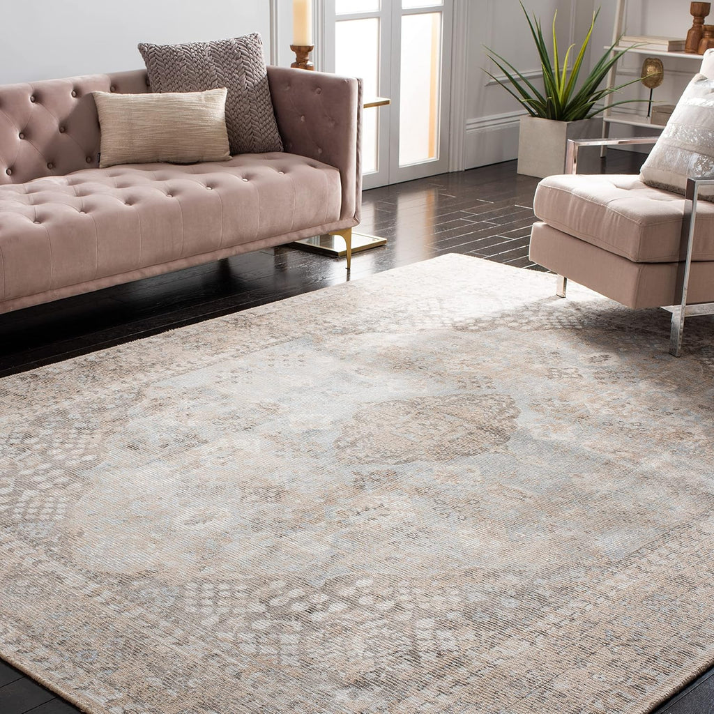 Area Rug 8x10 - Restoration Vintage - Large - Beige & Sand, Handmade Wool & Viscose